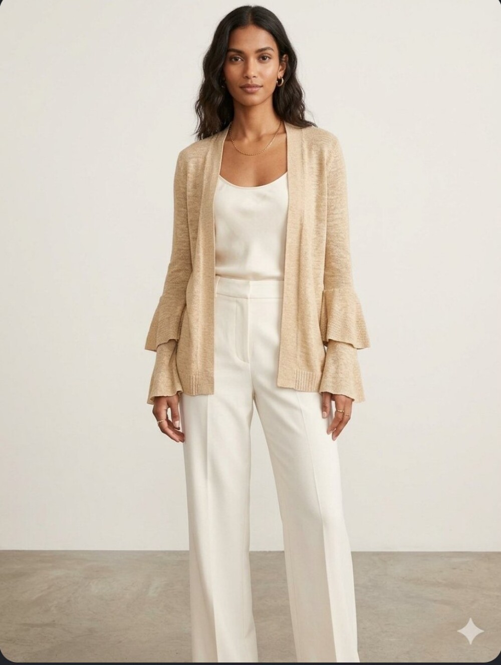 J. Crew Beige Ruffle-Sleeve Open Cardigan - Women